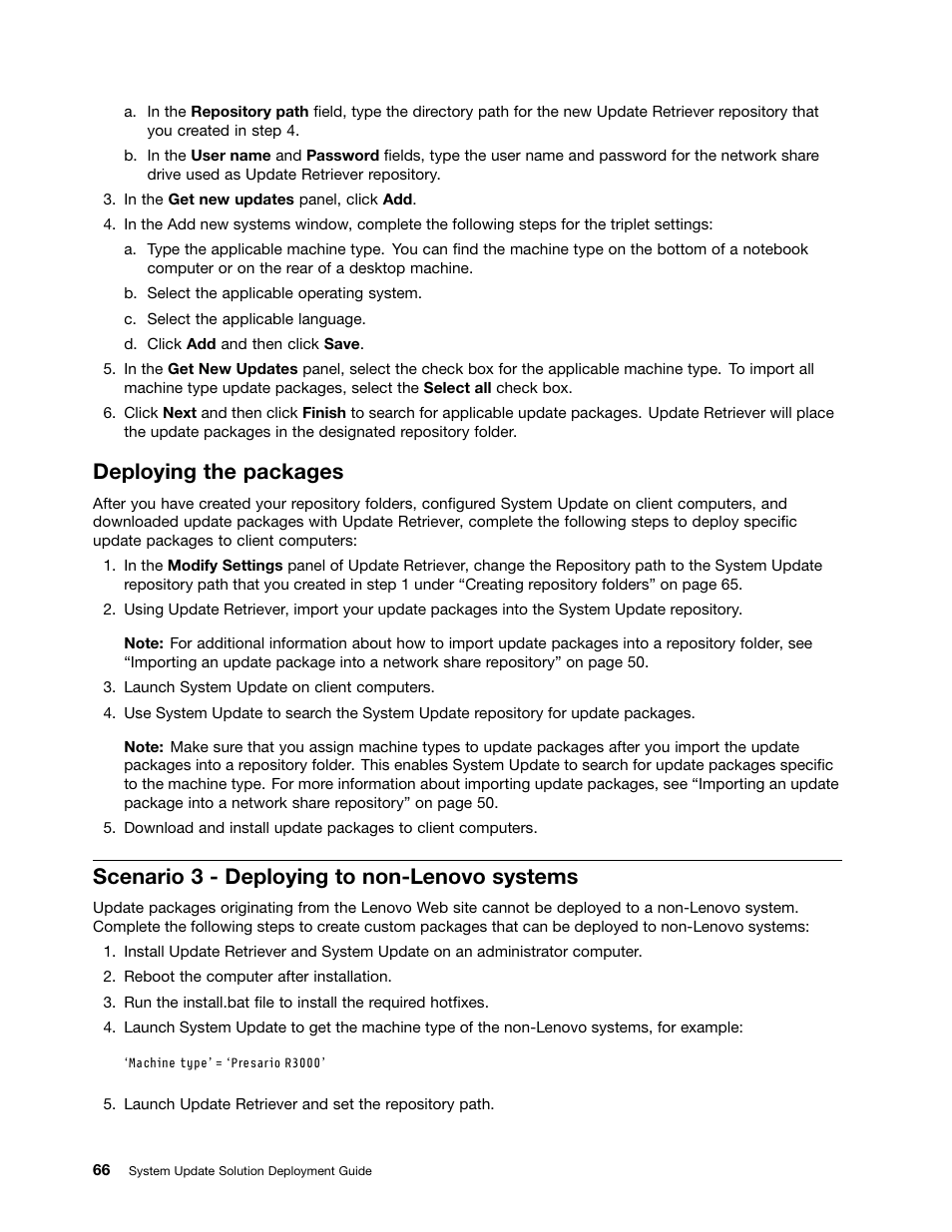 Deploying the packages, Scenario 3 - deploying to non-lenovo systems | Lenovo System Update Solution User Manual | Page 72 / 94