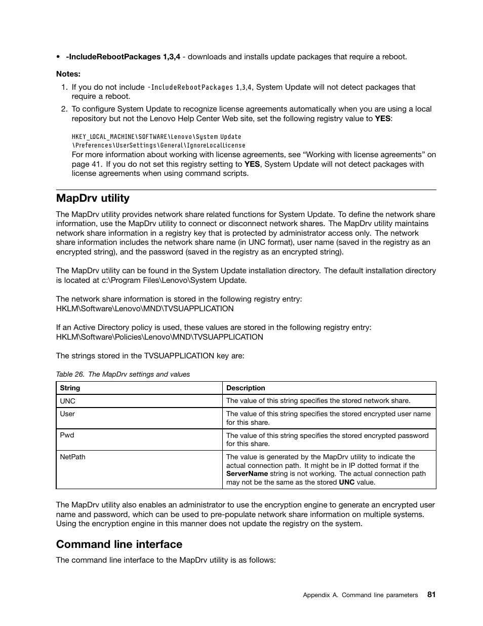 Mapdrv utility, Command line interface | Lenovo System Update Solution User Manual | Page 87 / 94