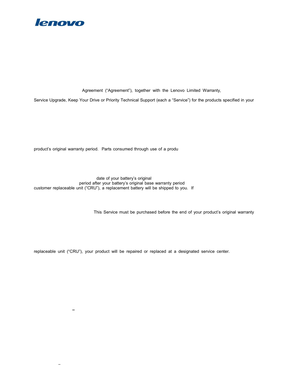 Lenovo Warranty Services Agreement User Manual | 4 pages