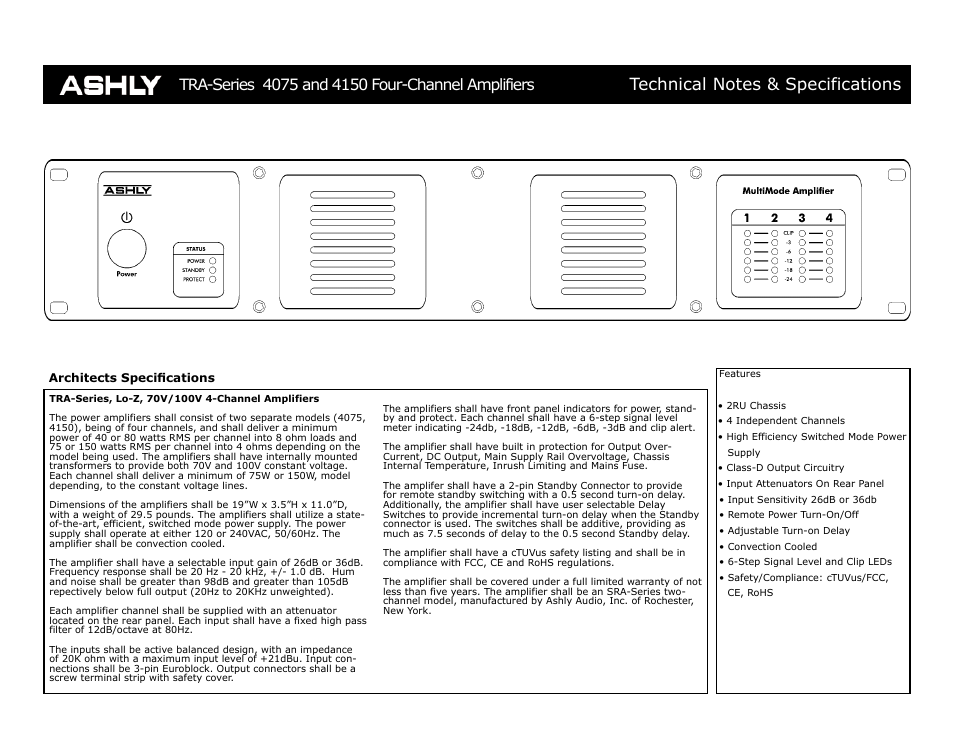 Ashly 4075 User Manual | 2 pages