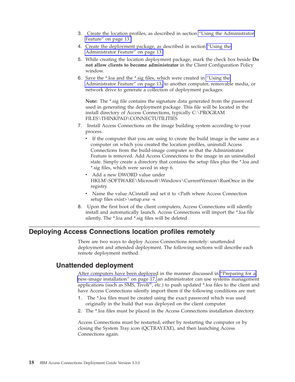 Unattended deployment, Deploying, Access | Connections, Location, Profiles, Remotely, Unattended, Deployment | Lenovo ThinkPad T41p User Manual | Page 24 / 28