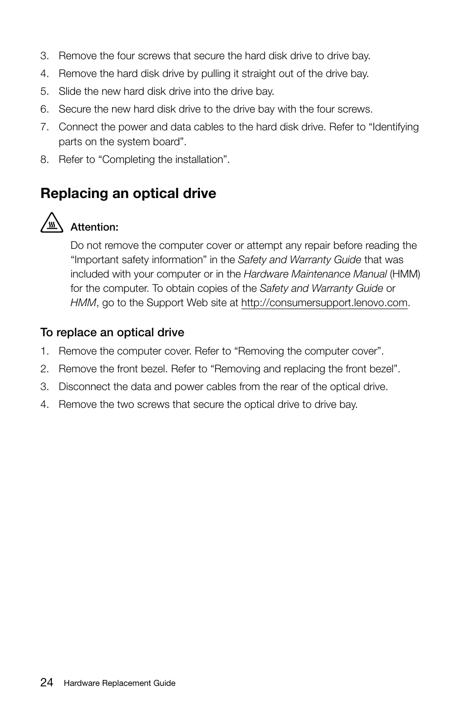 Replacing an optical drive | Lenovo H420 Desktop User Manual | Page 29 / 39