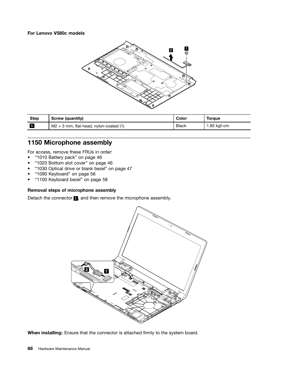 1150 microphone assembly | Lenovo V580c Notebook User Manual | Page 72 / 114