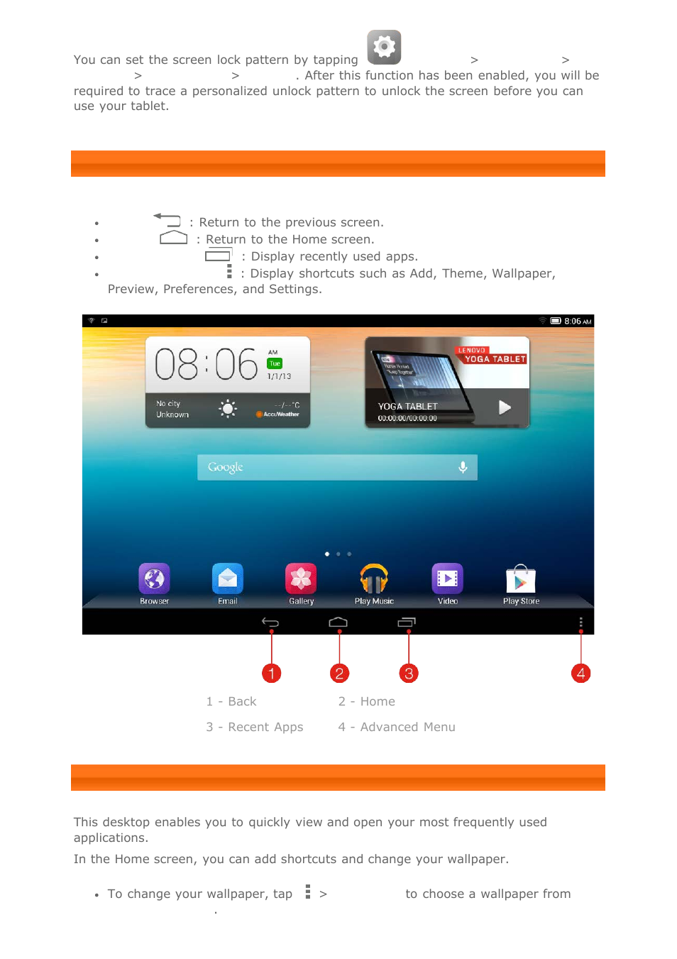 Navigation tips, Home screen | Lenovo Yoga Tablet 8 B6000 User Manual | Page 5 / 27