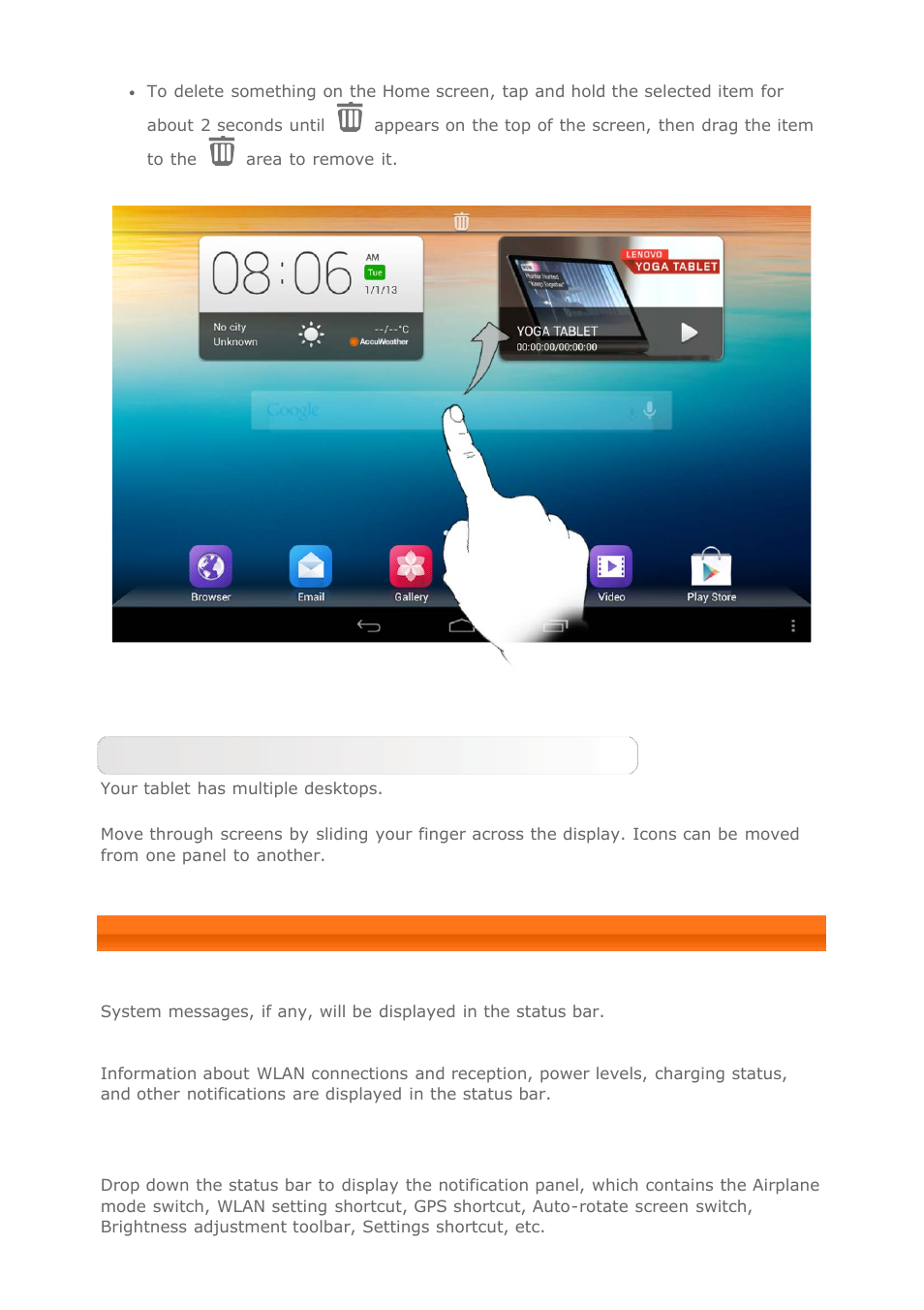 Status bar | Lenovo Yoga Tablet 8 B6000 User Manual | Page 6 / 27