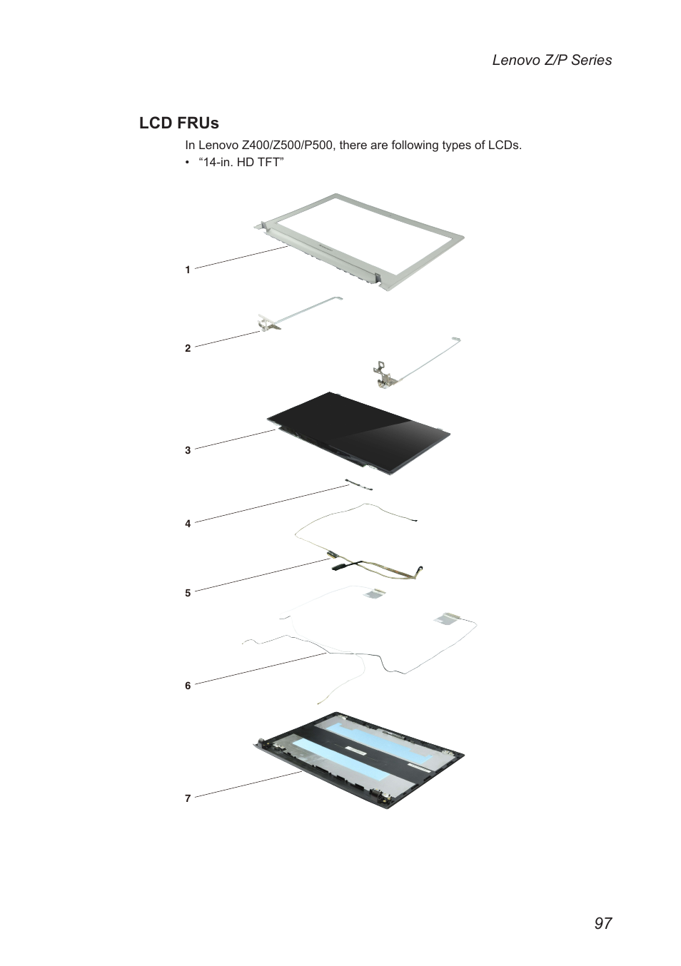 Lcd frus, Lenovo z/p series | Lenovo IdeaPad P500 Touch Notebook User Manual | Page 101 / 121