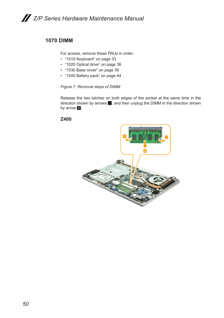 1070 dimm, Z/p series hardware maintenance manual | Lenovo IdeaPad P500 Touch Notebook User Manual | Page 54 / 121