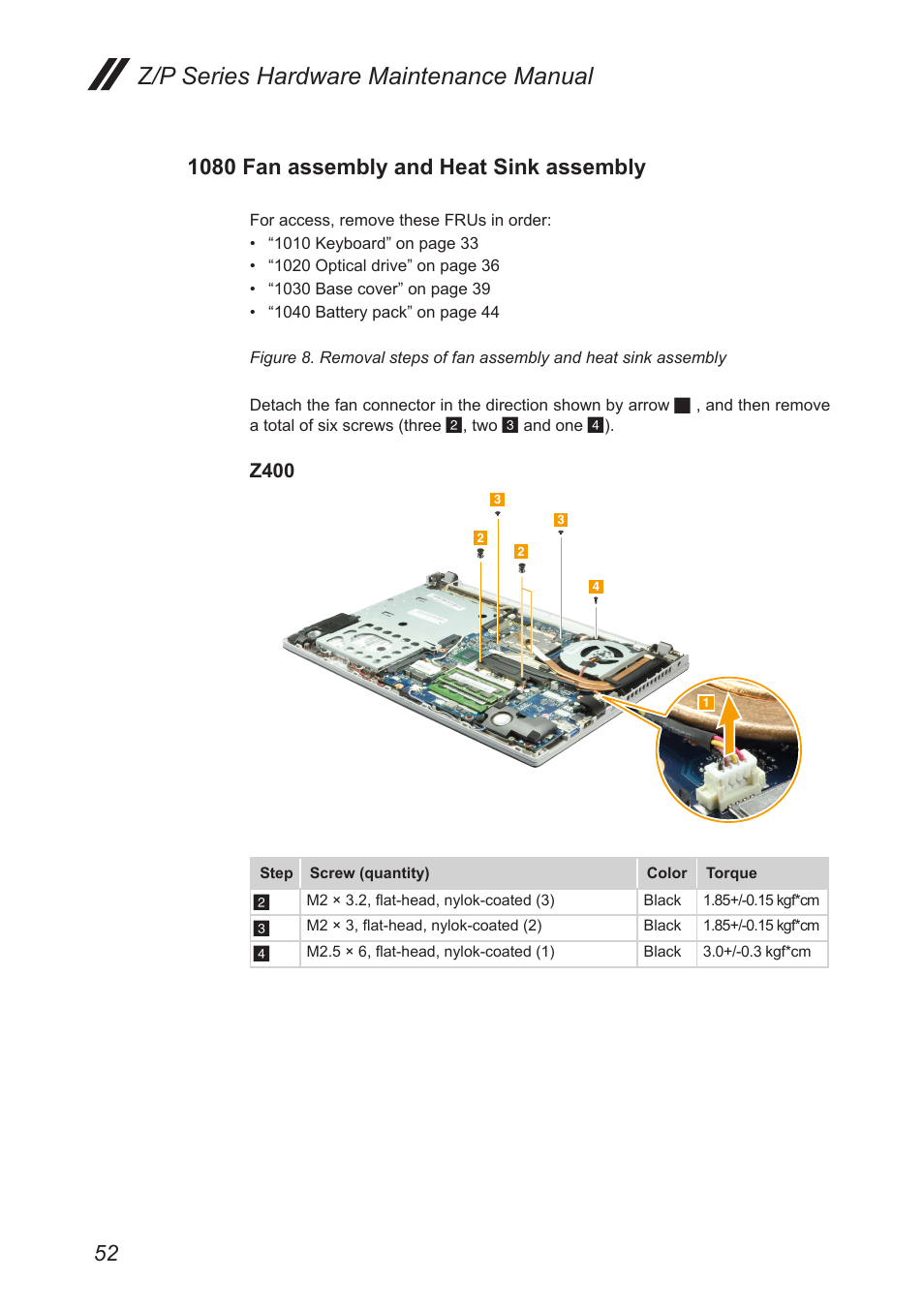 1080 fan assembly and heat sink assembly, 1080 fan assembly and heat, Sink assembly | Z/p series hardware maintenance manual | Lenovo IdeaPad P500 Touch Notebook User Manual | Page 56 / 121