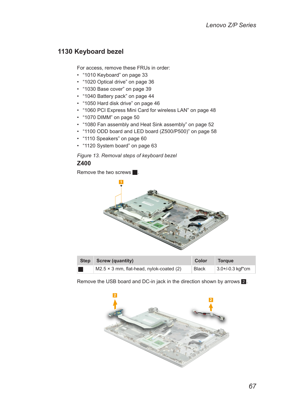 1130 keyboard bezel | Lenovo IdeaPad P500 Touch Notebook User Manual | Page 71 / 121