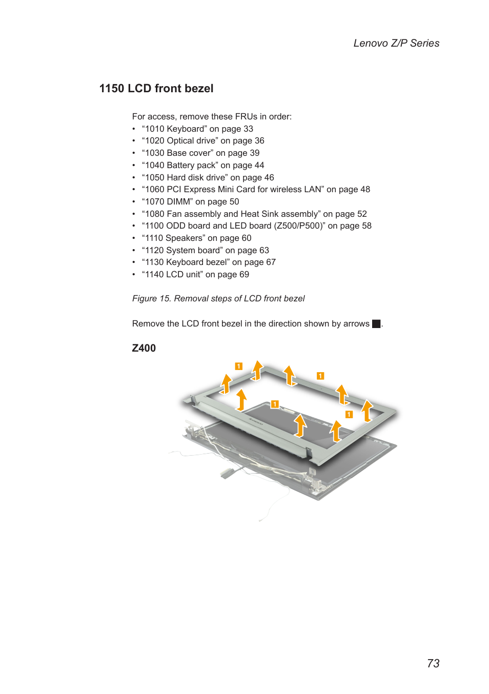 1150 lcd front bezel | Lenovo IdeaPad P500 Touch Notebook User Manual | Page 77 / 121