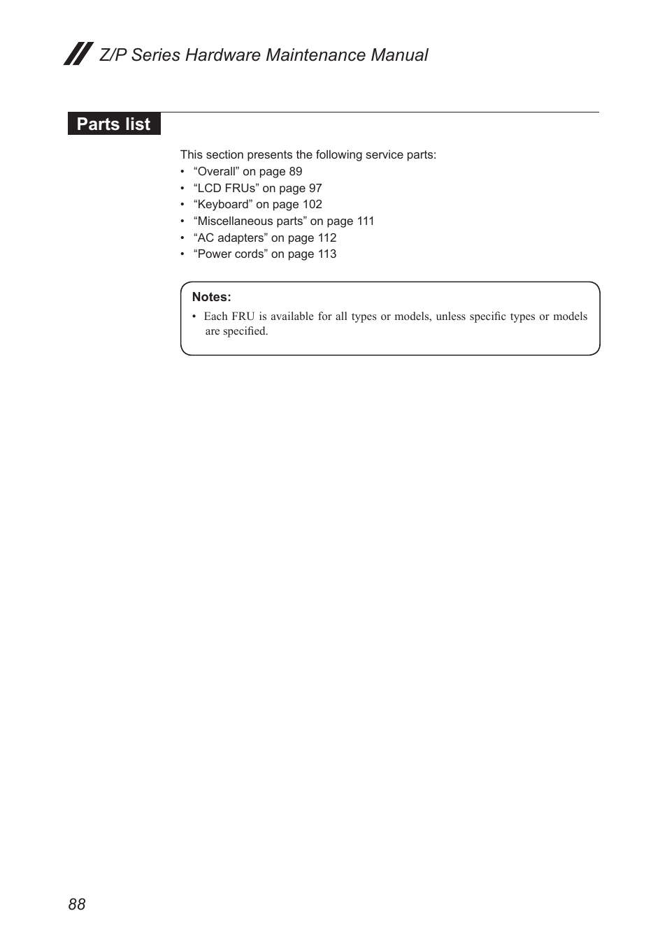Parts list, Z/p series hardware maintenance manual parts list | Lenovo IdeaPad P500 Touch Notebook User Manual | Page 92 / 121