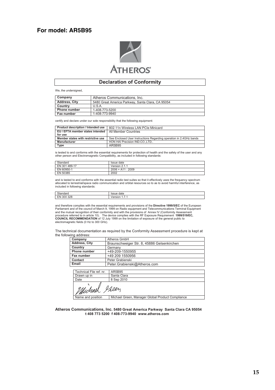 Declaration of conformity | Lenovo G460e Notebook User Manual | Page 16 / 24