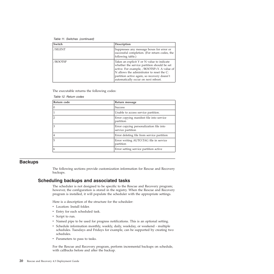 Backups, Scheduling backups and associated tasks | Lenovo ThinkVantage Rescue and Recovery 4.3 (Deployment Guide) User Manual | Page 28 / 96