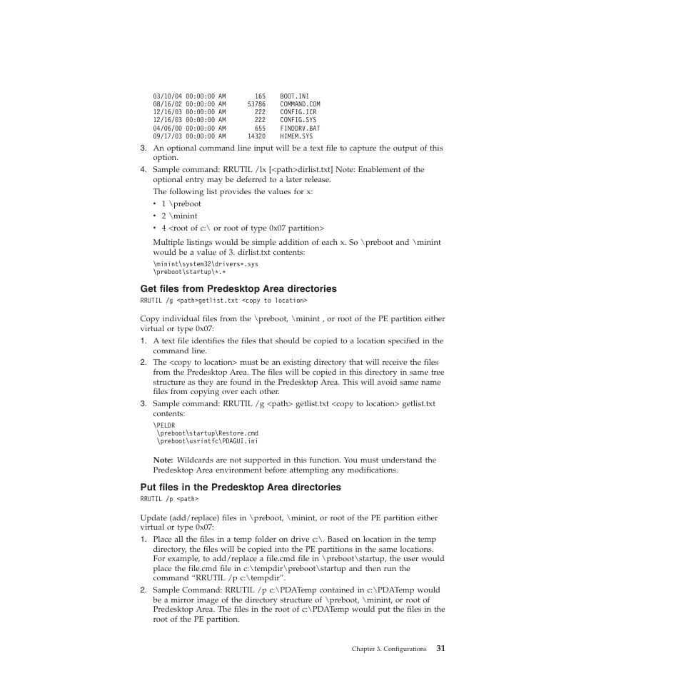 Get files from predesktop area directories, Put files in the predesktop area directories | Lenovo ThinkVantage Rescue and Recovery 4.3 (Deployment Guide) User Manual | Page 39 / 96
