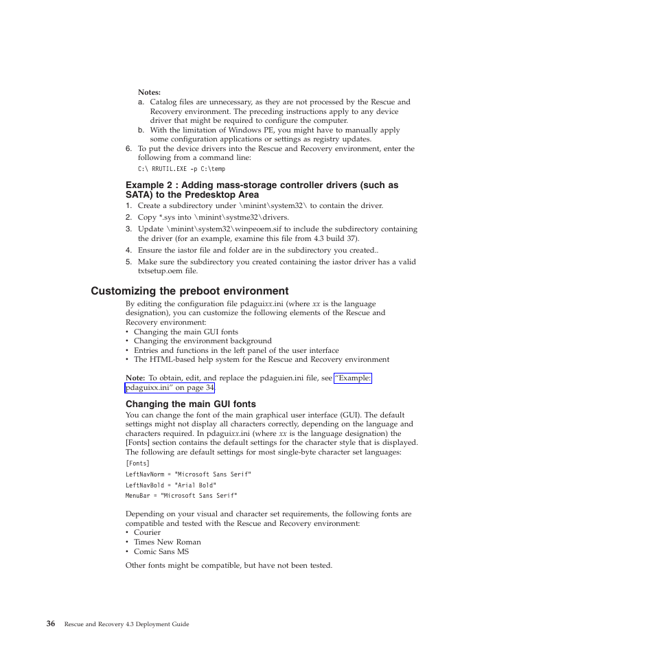 Customizing the preboot environment, Changing the main gui fonts | Lenovo ThinkVantage Rescue and Recovery 4.3 (Deployment Guide) User Manual | Page 44 / 96