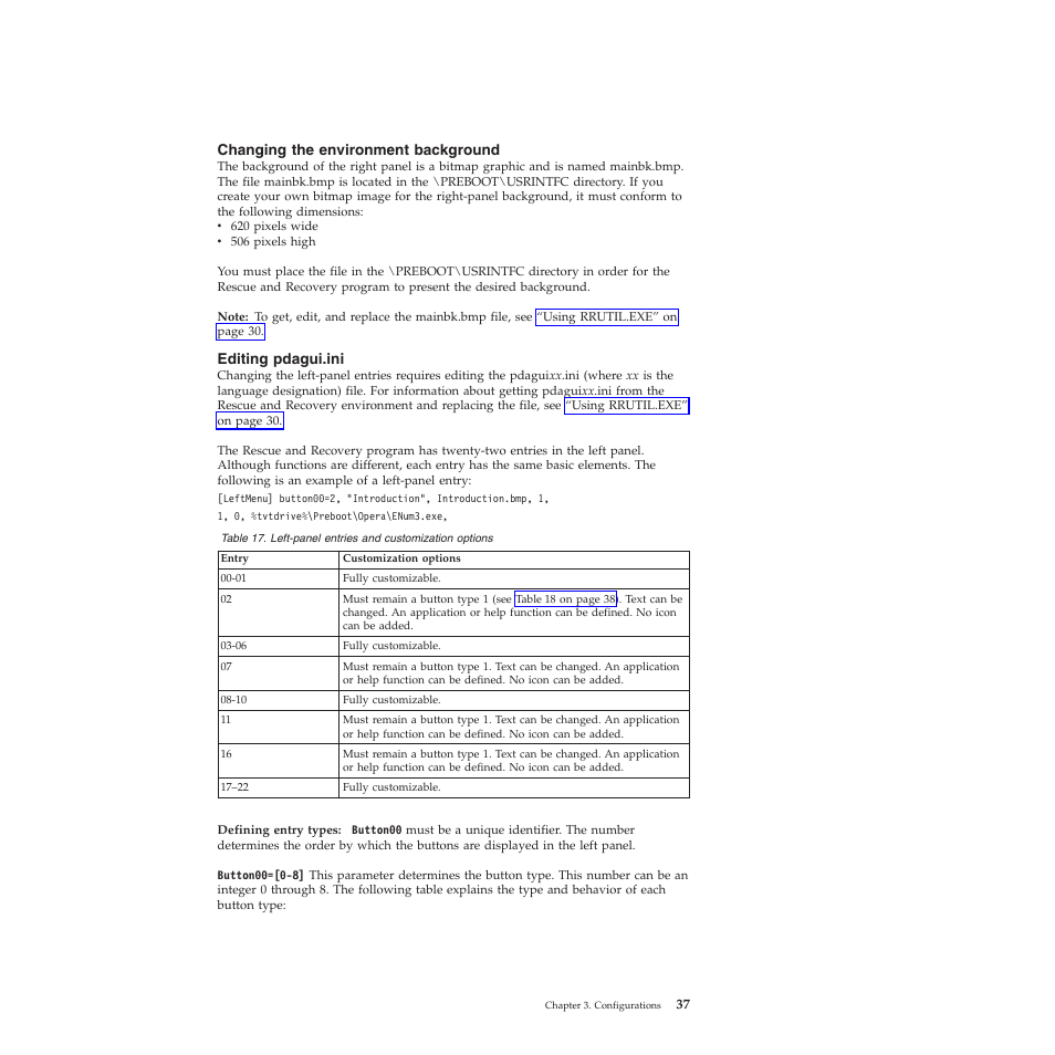 Changing the environment background, Editing pdagui.ini | Lenovo ThinkVantage Rescue and Recovery 4.3 (Deployment Guide) User Manual | Page 45 / 96