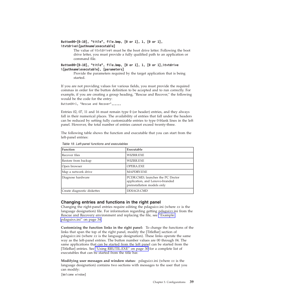 Changing entries and functions in the right panel | Lenovo ThinkVantage Rescue and Recovery 4.3 (Deployment Guide) User Manual | Page 47 / 96