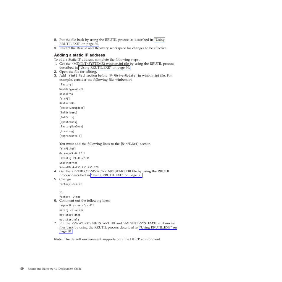 Adding a static ip address | Lenovo ThinkVantage Rescue and Recovery 4.3 (Deployment Guide) User Manual | Page 54 / 96