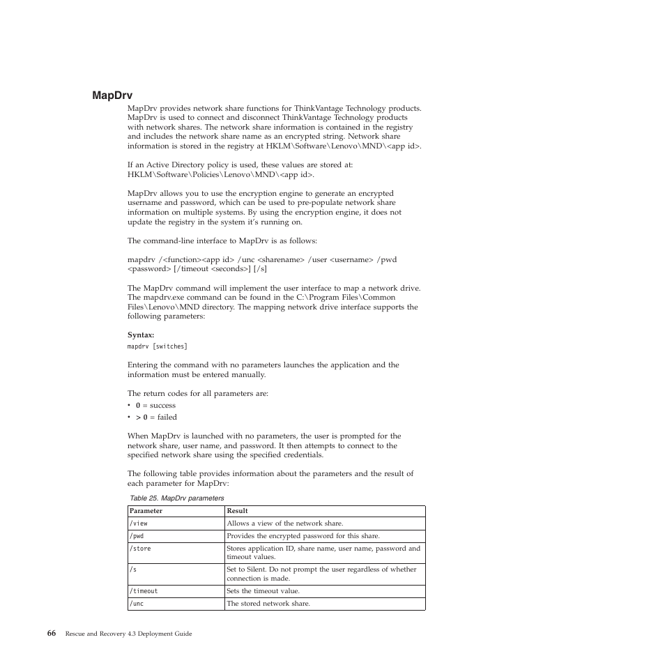 Mapdrv | Lenovo ThinkVantage Rescue and Recovery 4.3 (Deployment Guide) User Manual | Page 74 / 96