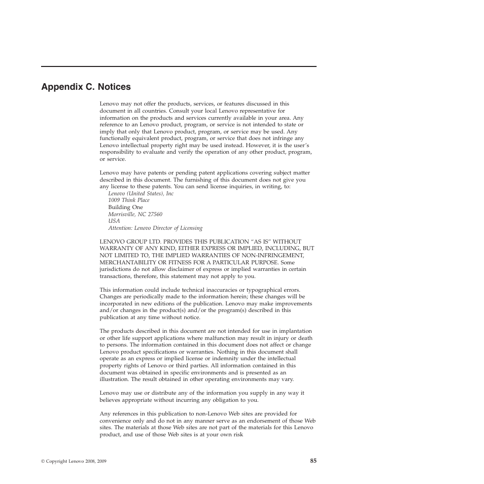 Appendix c. notices | Lenovo ThinkVantage Rescue and Recovery 4.3 (Deployment Guide) User Manual | Page 93 / 96