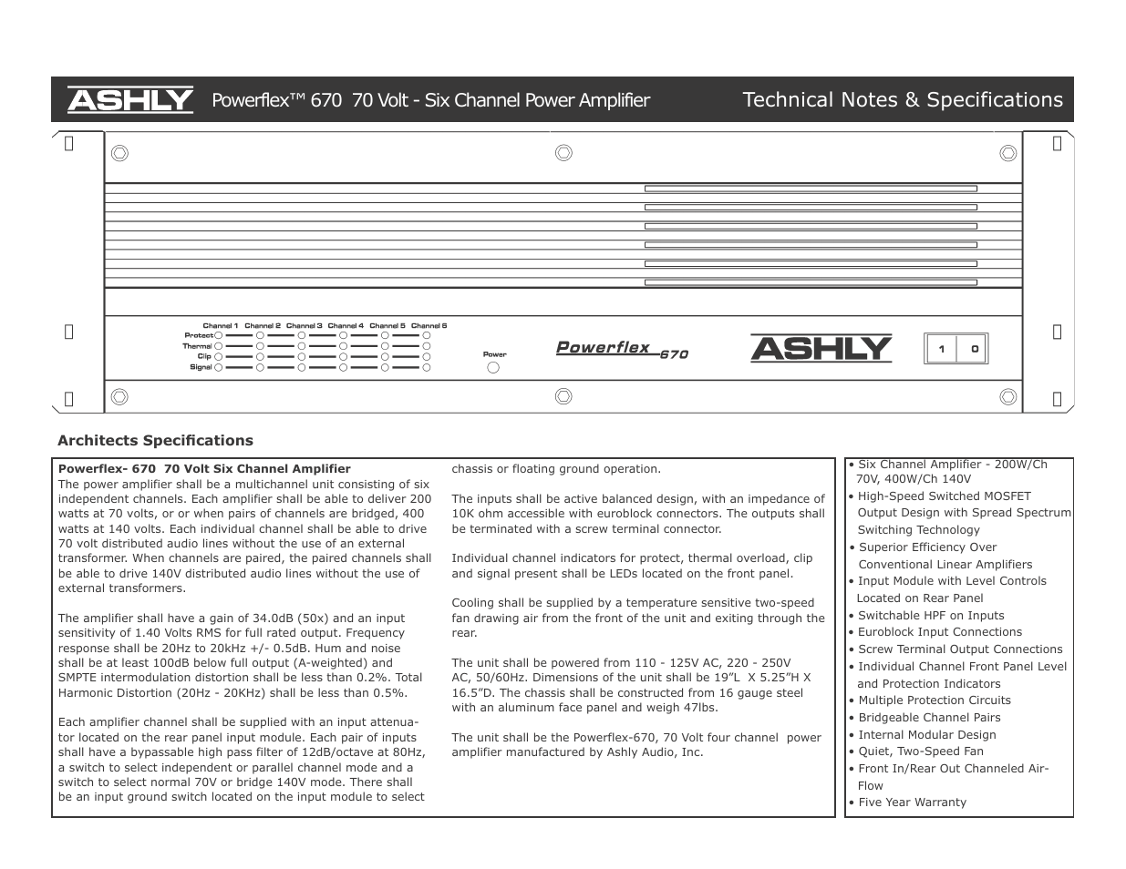 Ashly PowerFlex 670 User Manual | 2 pages