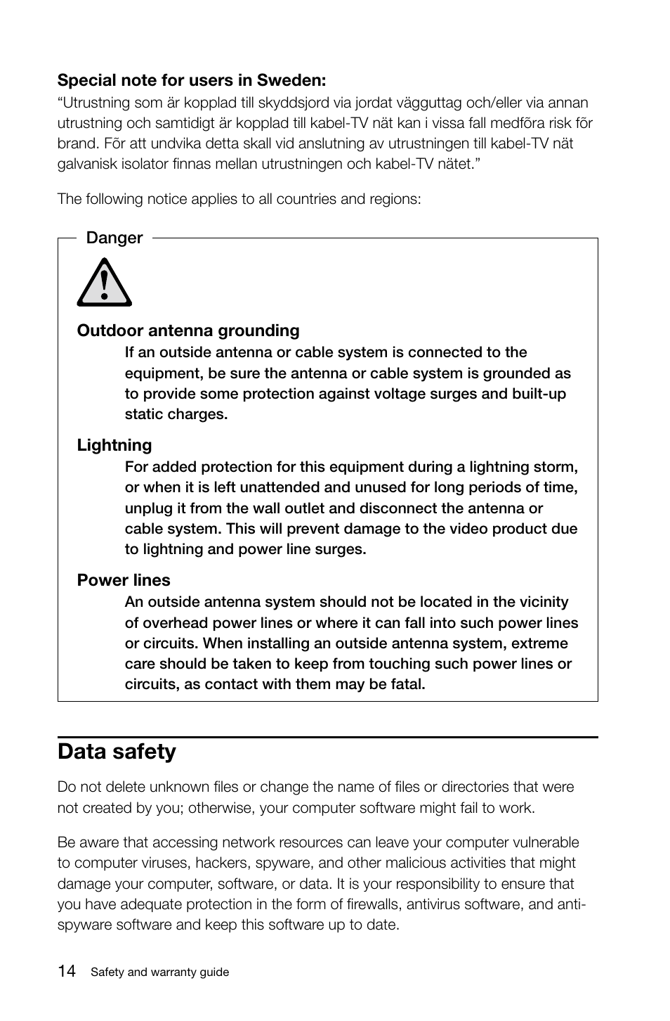 Data safety | Lenovo S40-40 All-in-One User Manual | Page 19 / 49