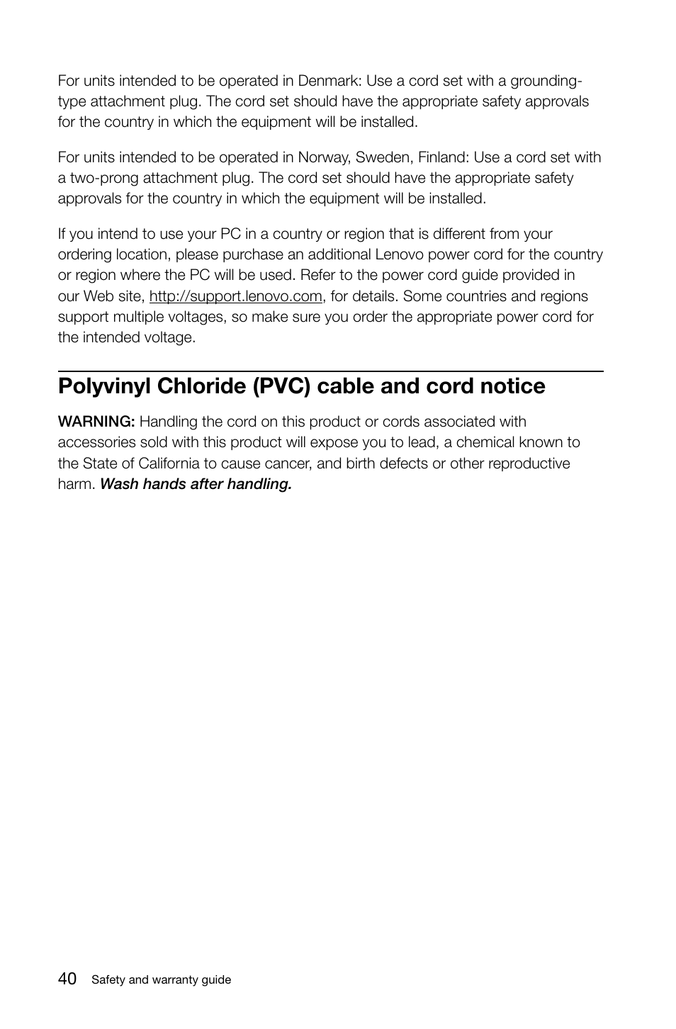 Polyvinyl chloride (pvc) cable and cord notice | Lenovo S40-40 All-in-One User Manual | Page 45 / 49