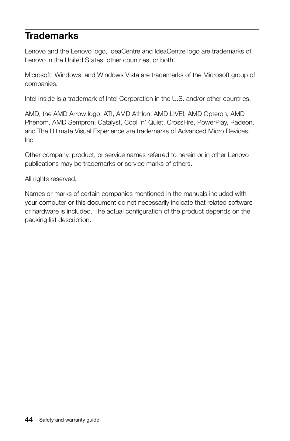 Trademarks | Lenovo S40-40 All-in-One User Manual | Page 49 / 49