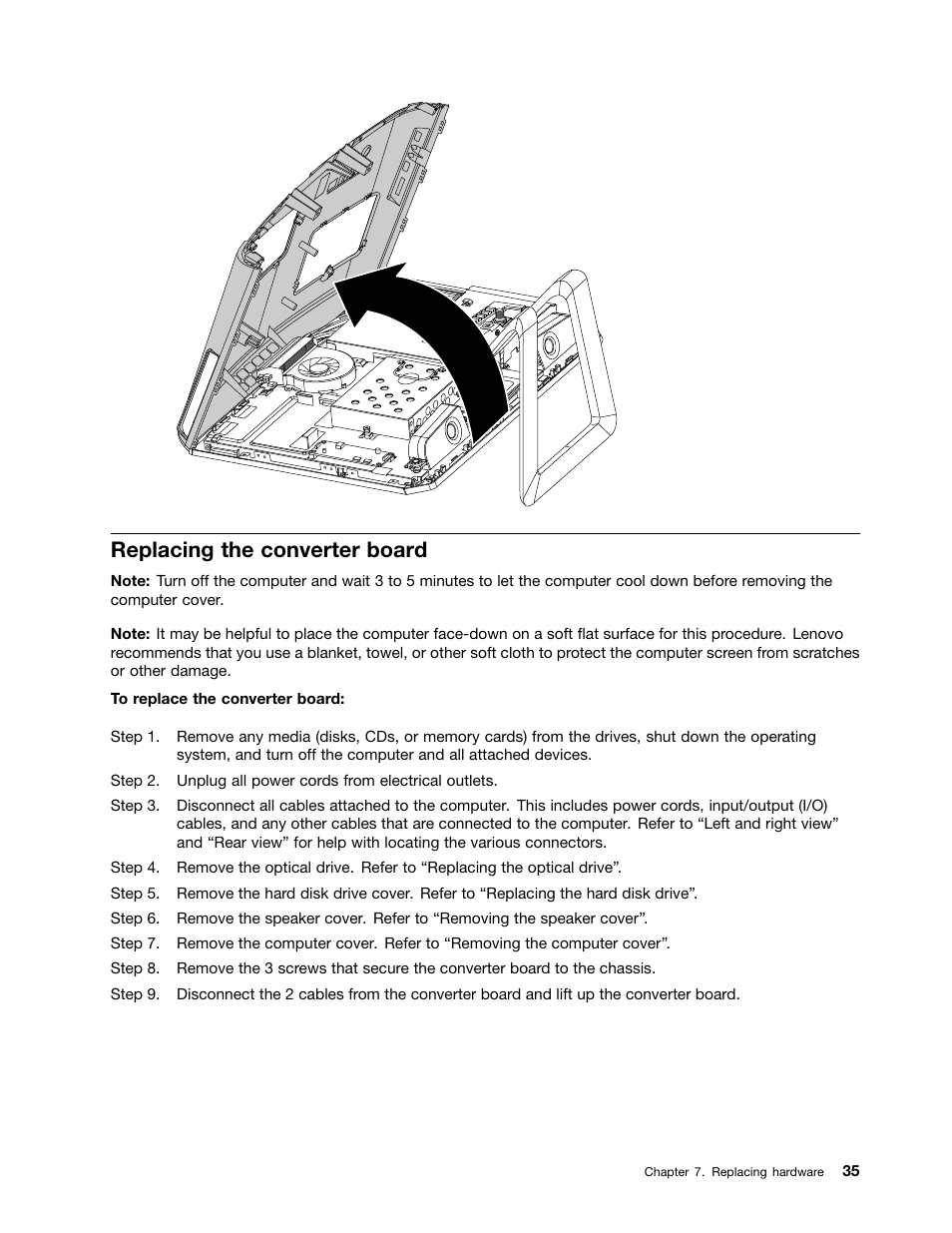 Replacing the converter board | Lenovo C225 All-In-One User Manual | Page 39 / 61