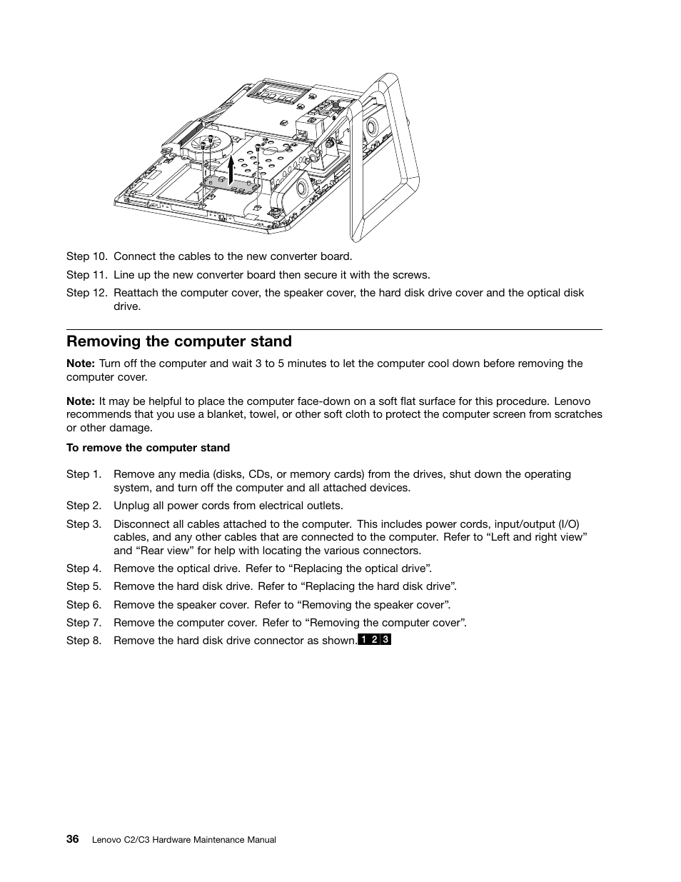 Removing the computer stand | Lenovo C225 All-In-One User Manual | Page 40 / 61