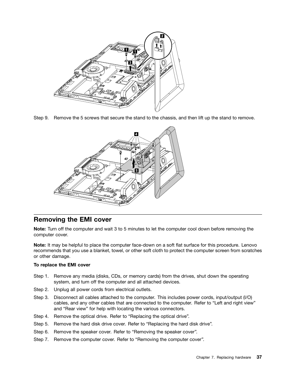 Removing the emi cover | Lenovo C225 All-In-One User Manual | Page 41 / 61