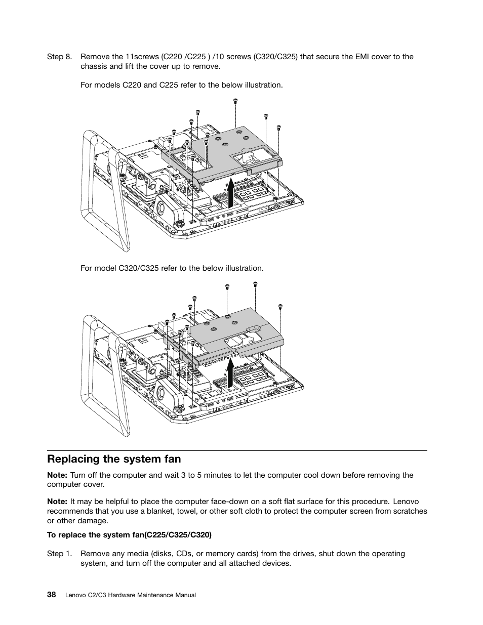 Replacing the system fan | Lenovo C225 All-In-One User Manual | Page 42 / 61