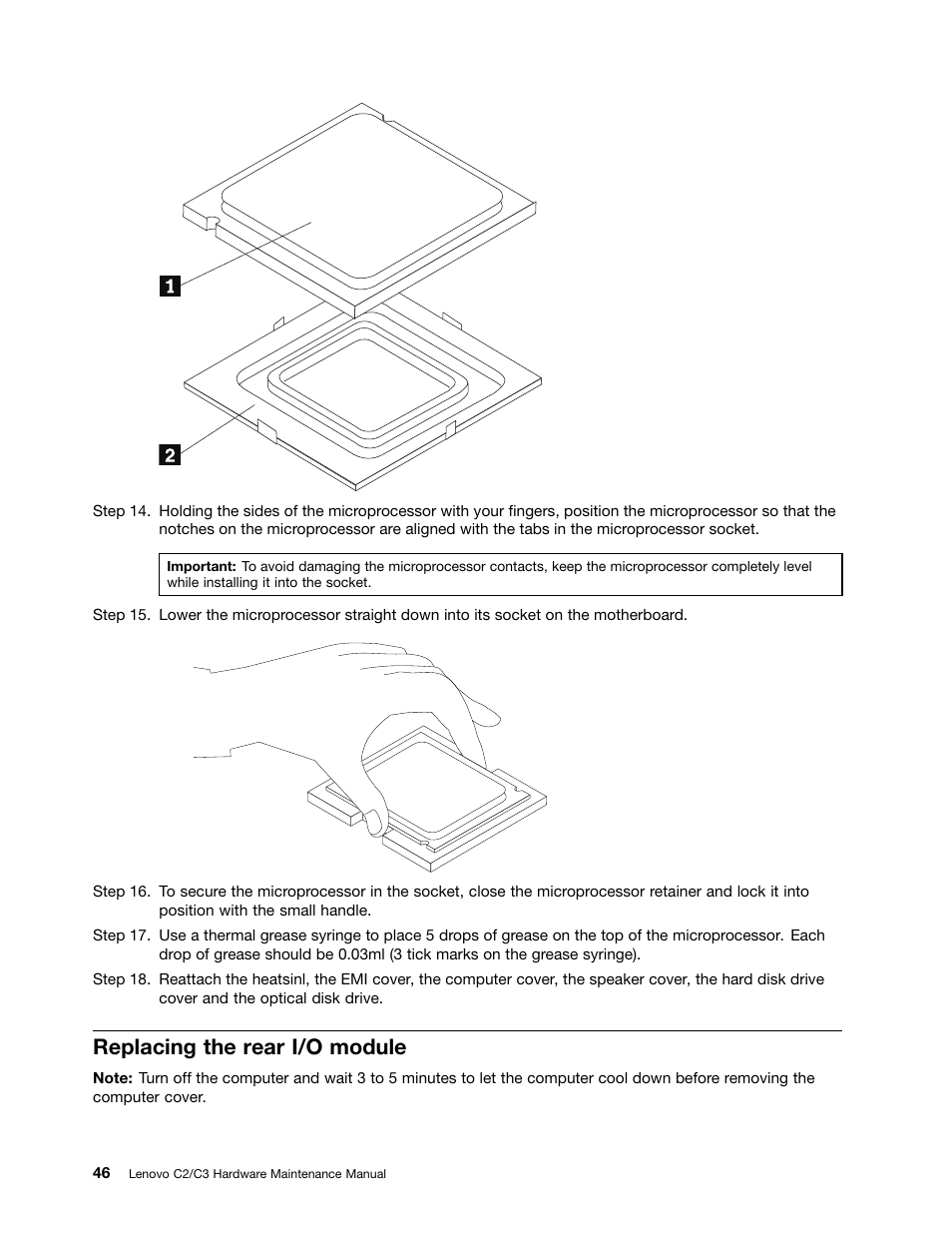 Replacing the rear i/o module | Lenovo C225 All-In-One User Manual | Page 50 / 61