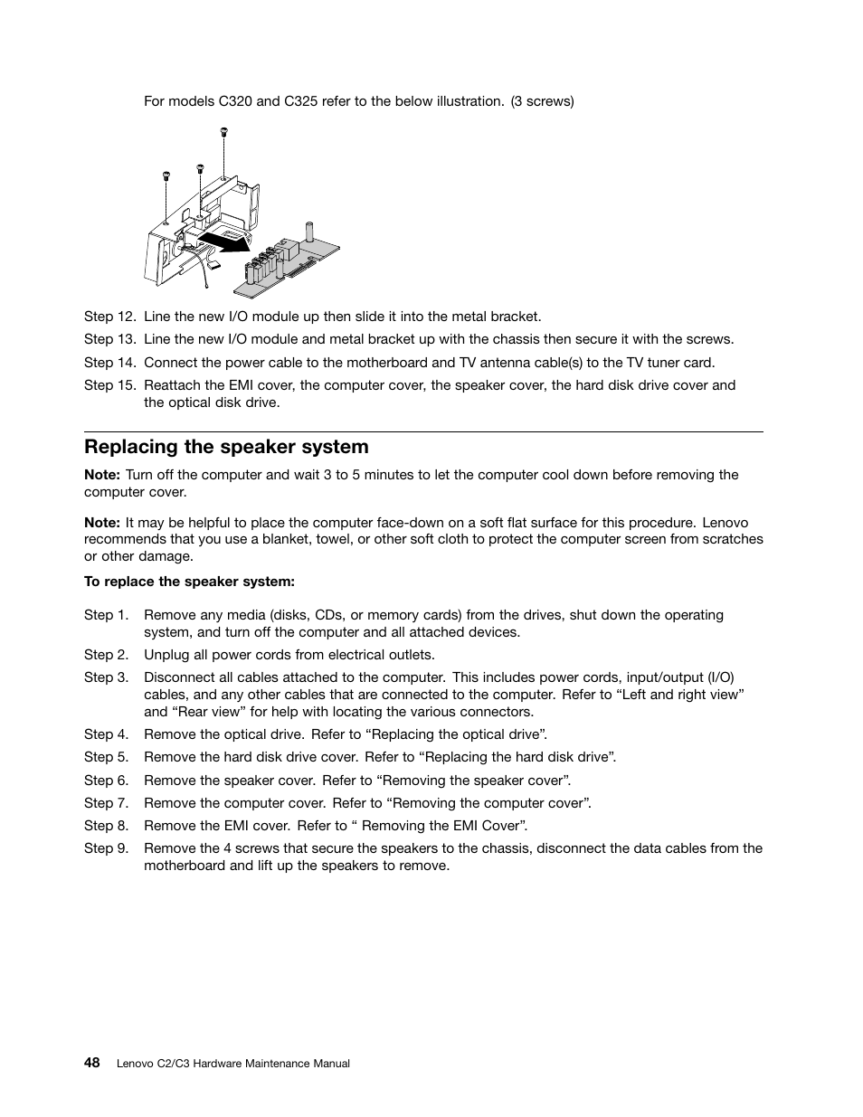 Replacing the speaker system | Lenovo C225 All-In-One User Manual | Page 52 / 61