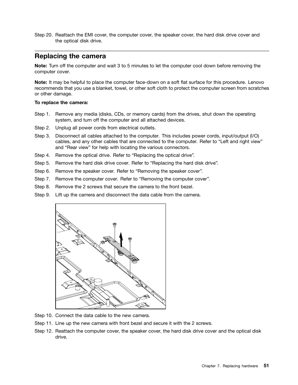 Replacing the camera | Lenovo C225 All-In-One User Manual | Page 55 / 61