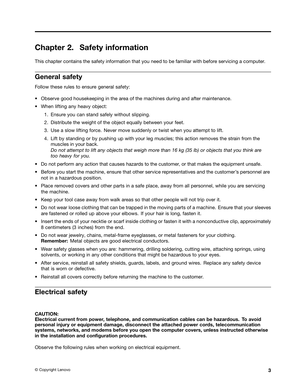 Chapter 2. safety information, General safety, Electrical safety | Lenovo C225 All-In-One User Manual | Page 7 / 61