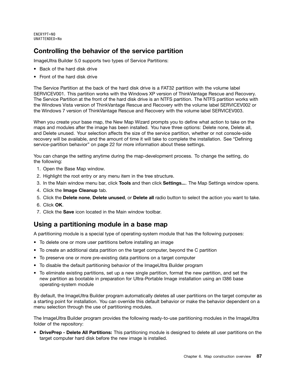 Controlling the behavior of the service partition, Using a partitioning module in a base map | Lenovo ThinkPad SL300 User Manual | Page 101 / 206