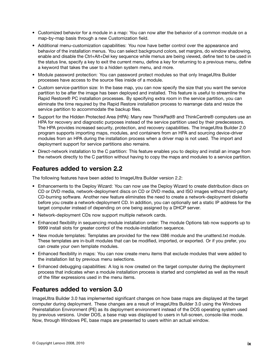 Features added to version 2.2, Features added to version 3.0 | Lenovo ThinkPad SL300 User Manual | Page 11 / 206