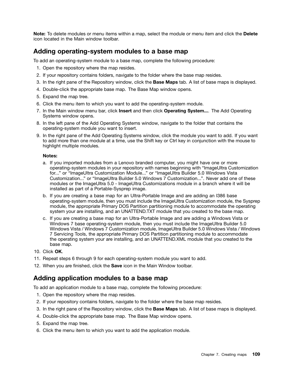 Adding operating-system modules to a base map, Adding application modules to a base map | Lenovo ThinkPad SL300 User Manual | Page 123 / 206