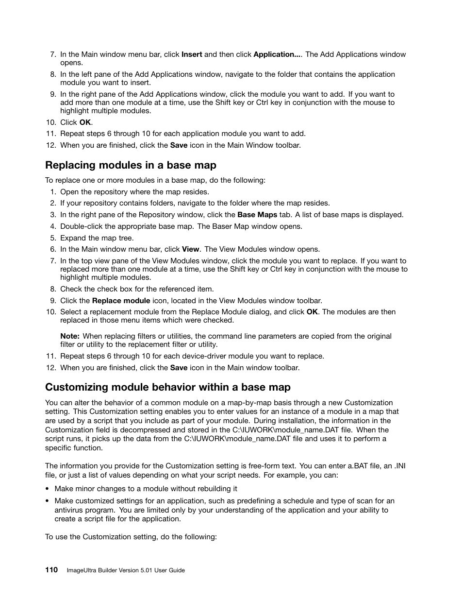 Replacing modules in a base map, Customizing module behavior within a base map | Lenovo ThinkPad SL300 User Manual | Page 124 / 206