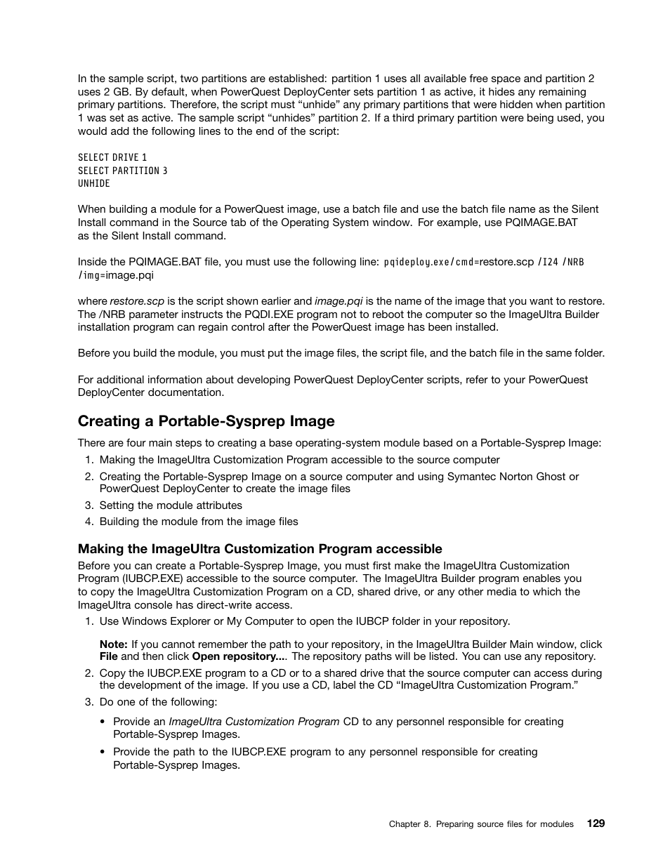 Creating a portable-sysprep image, See “creating a | Lenovo ThinkPad SL300 User Manual | Page 143 / 206