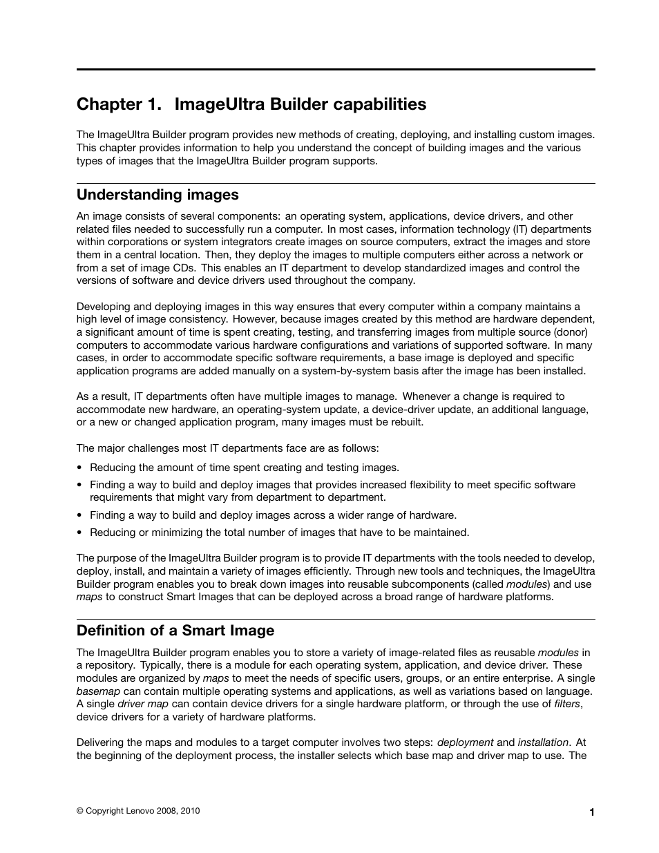 Chapter 1. imageultra builder capabilities, Understanding images, Definition of a smart image | Lenovo ThinkPad SL300 User Manual | Page 15 / 206