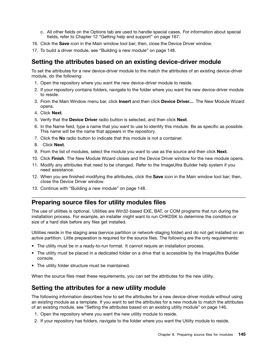 Preparing source files for utility modules files, Setting the attributes for a new utility module | Lenovo ThinkPad SL300 User Manual | Page 159 / 206