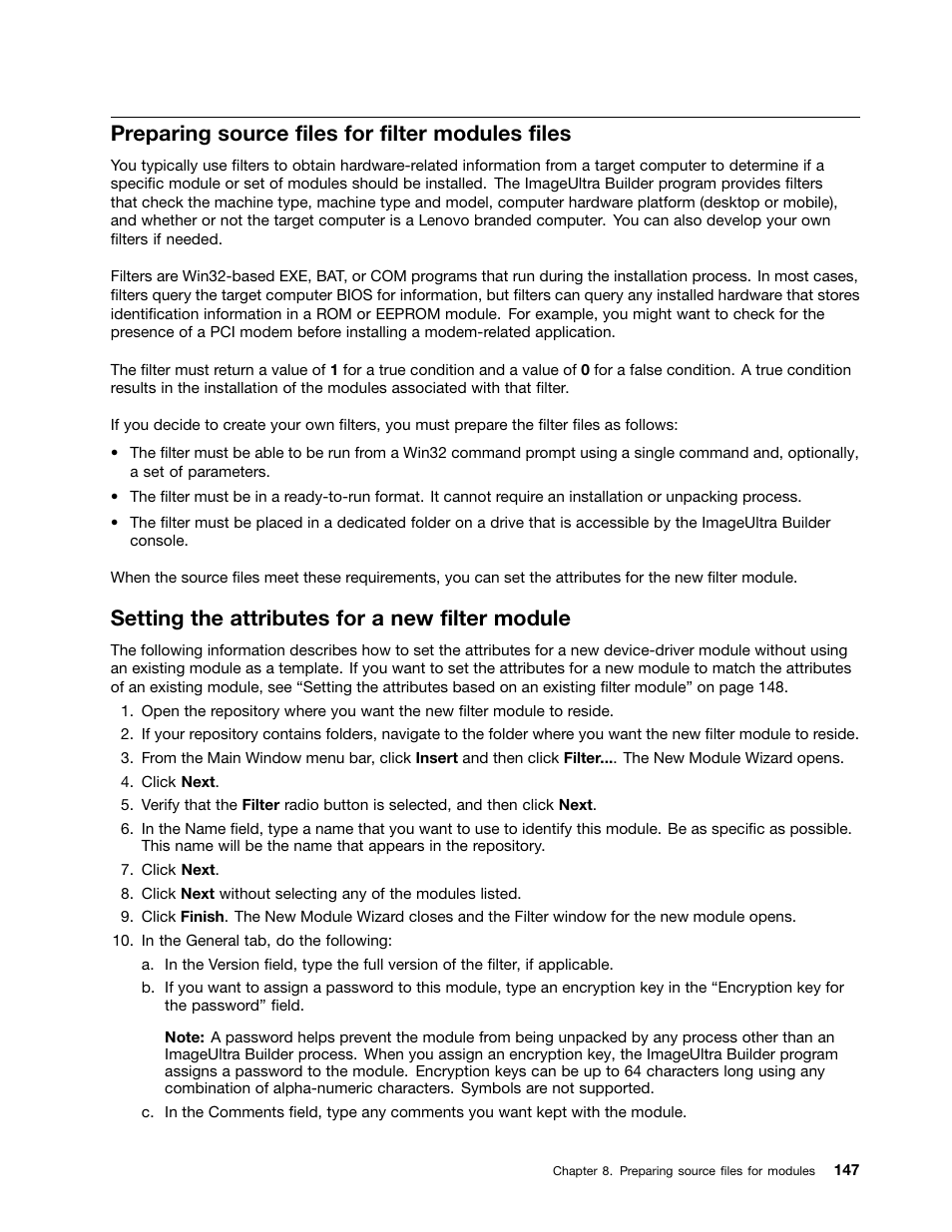Preparing source files for filter modules files, Setting the attributes for a new filter module | Lenovo ThinkPad SL300 User Manual | Page 161 / 206