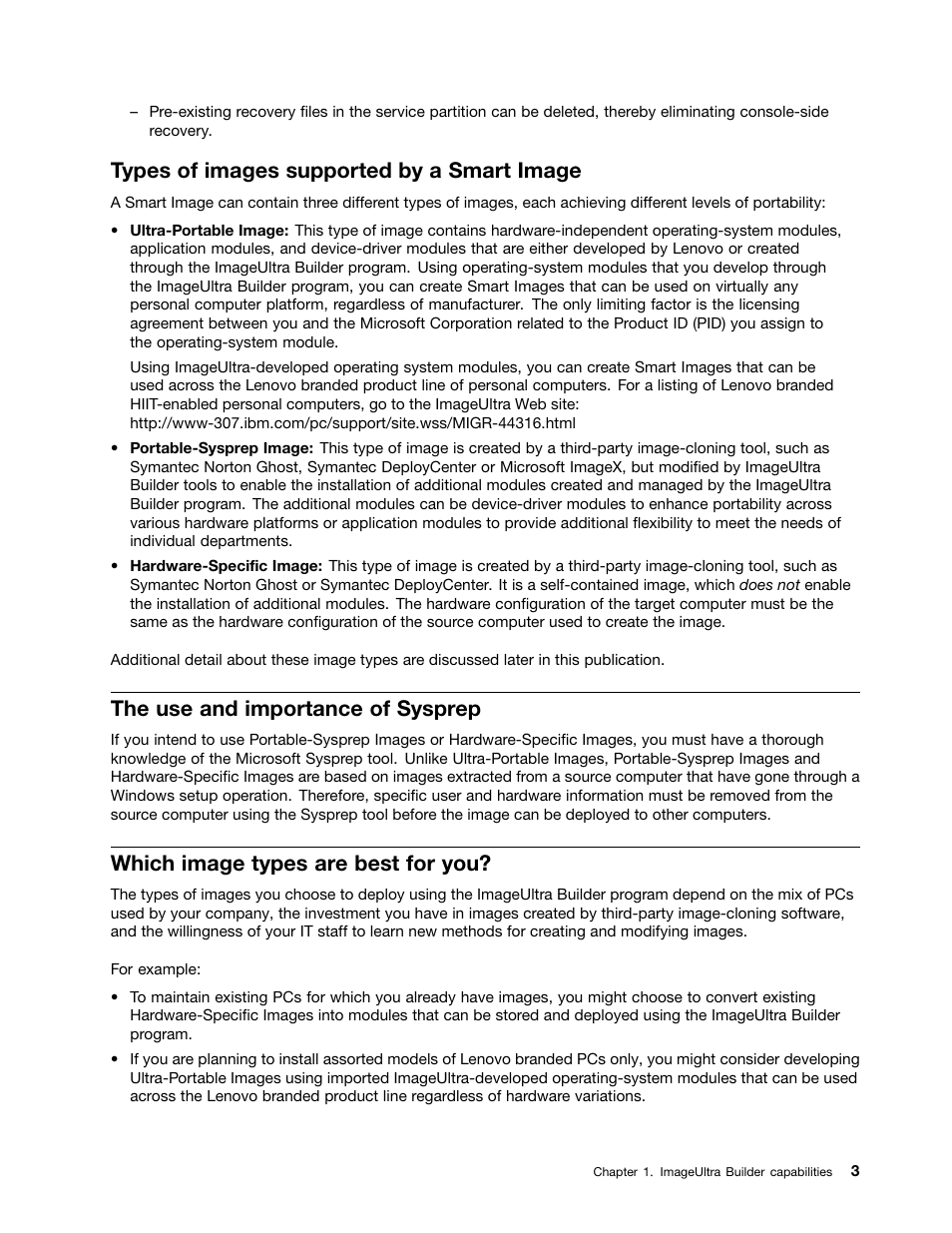 Types of images supported by a smart image, The use and importance of sysprep, Which image types are best for you | Lenovo ThinkPad SL300 User Manual | Page 17 / 206