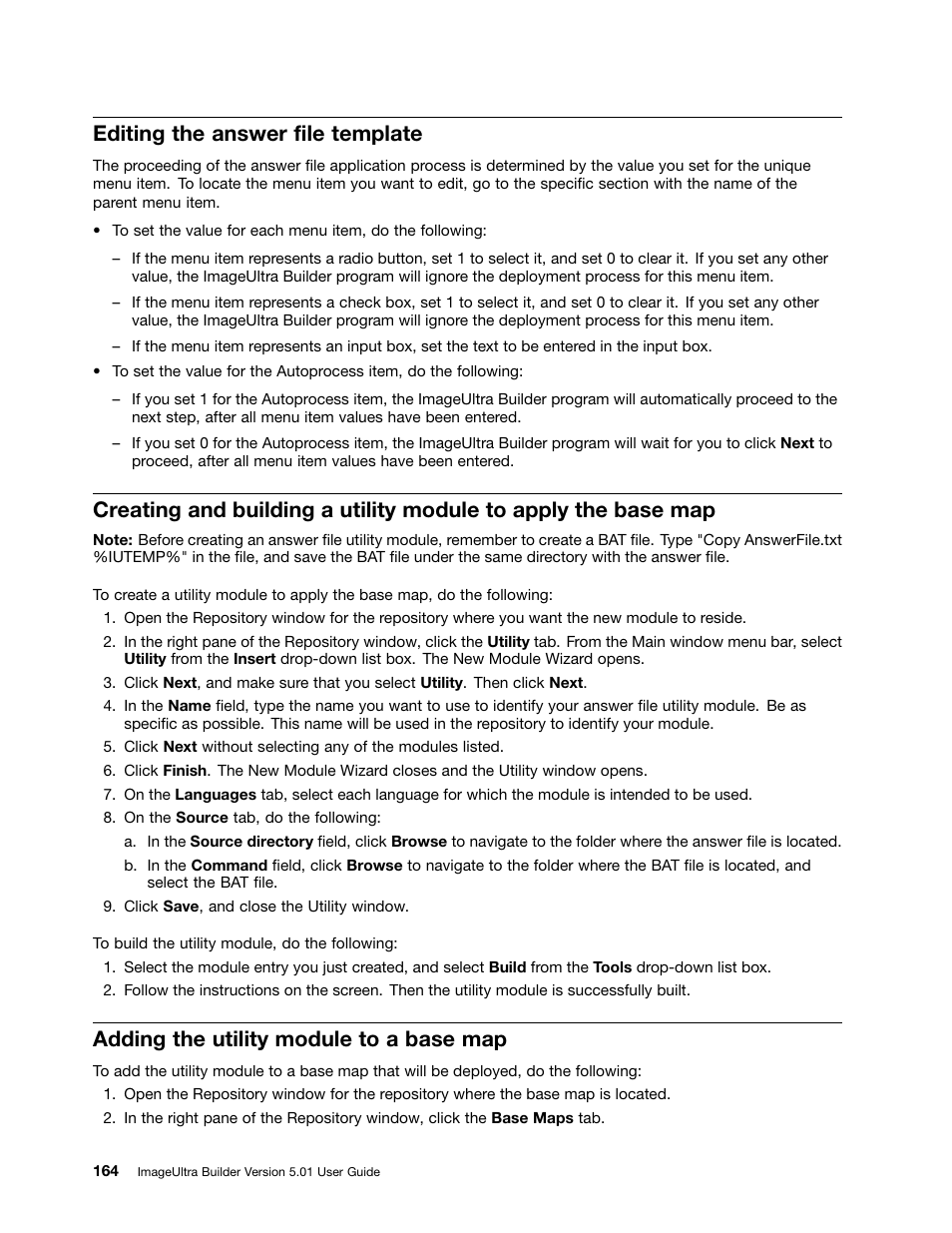 Editing the answer file template, Adding the utility module to a base map | Lenovo ThinkPad SL300 User Manual | Page 178 / 206