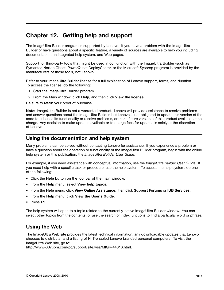 Chapter 12. getting help and support, Using the documentation and help system, Using the web | Chapter 12 “getting help and | Lenovo ThinkPad SL300 User Manual | Page 181 / 206