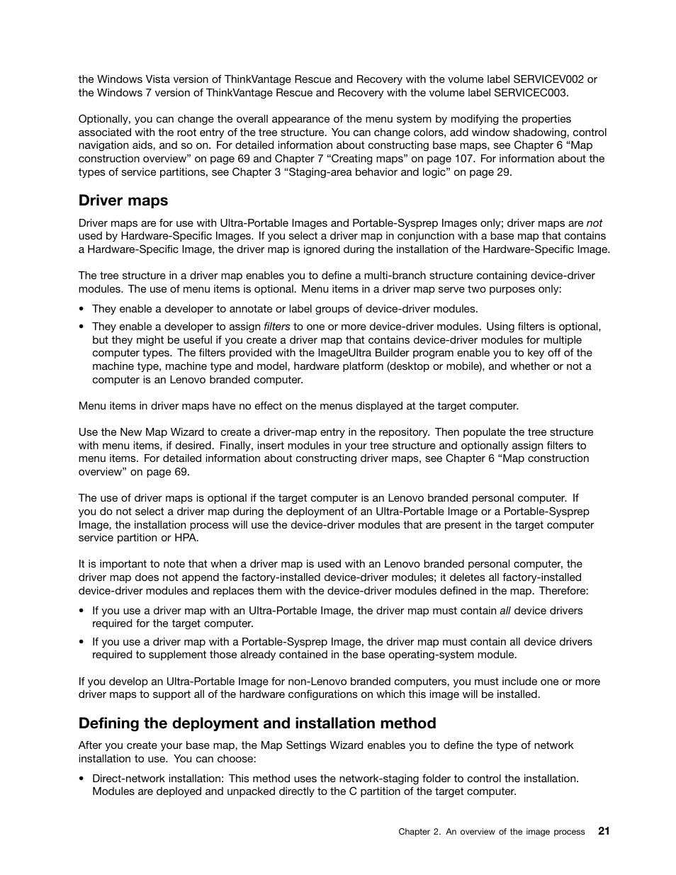 Driver maps, Defining the deployment and installation method | Lenovo ThinkPad SL300 User Manual | Page 35 / 206