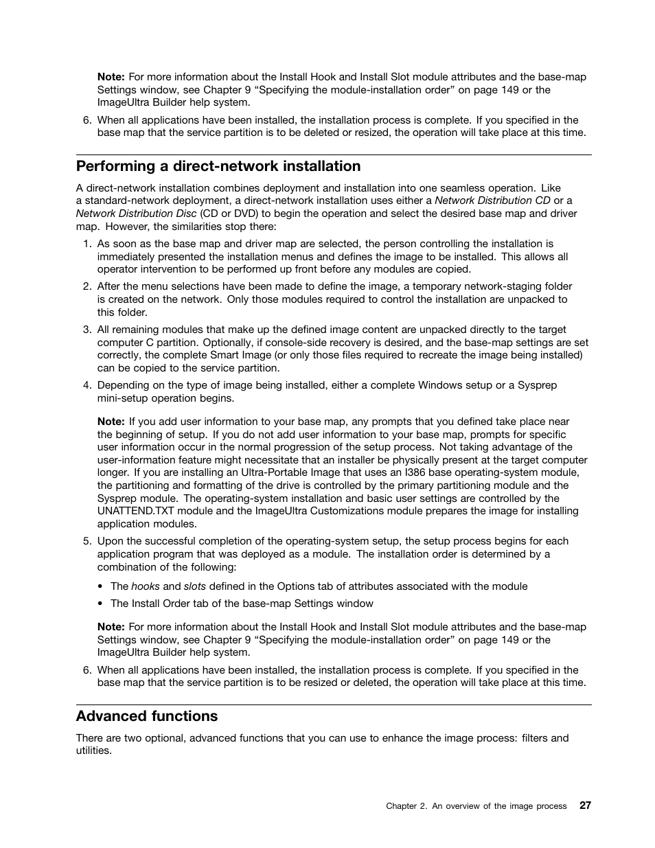 Performing a direct-network installation, Advanced functions | Lenovo ThinkPad SL300 User Manual | Page 41 / 206