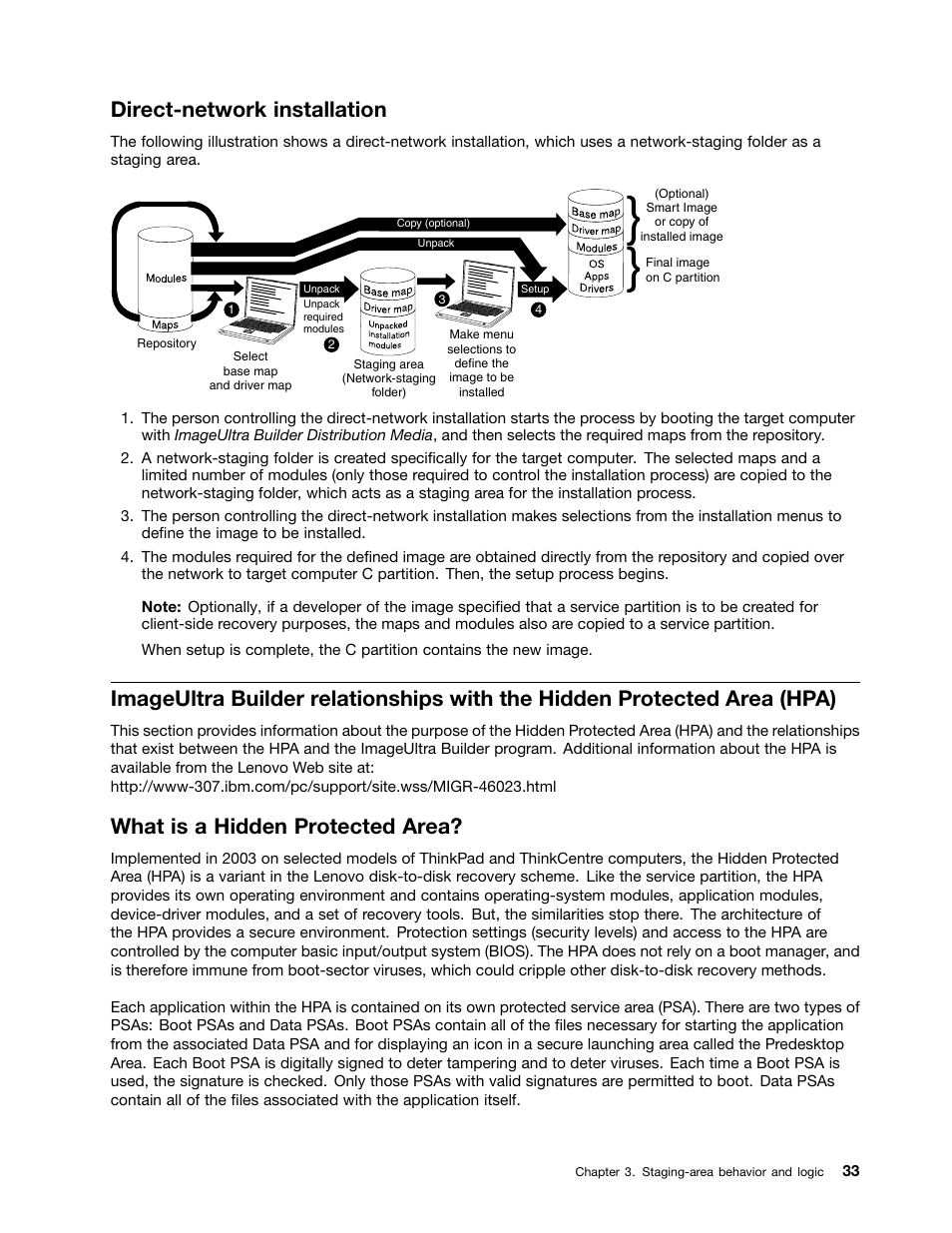 Direct-network installation, What is a hidden protected area | Lenovo ThinkPad SL300 User Manual | Page 47 / 206